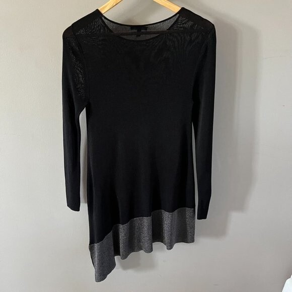 EILEEN FISHER Asymmetrical Black Tunic With Metallic Silver Bottom - Picture 4 of 5